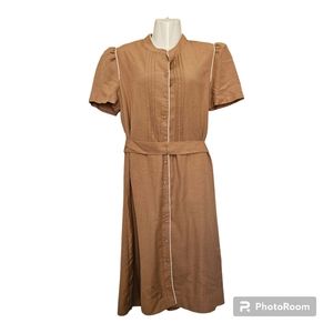 Vintage 1970's tan belted dress size 14